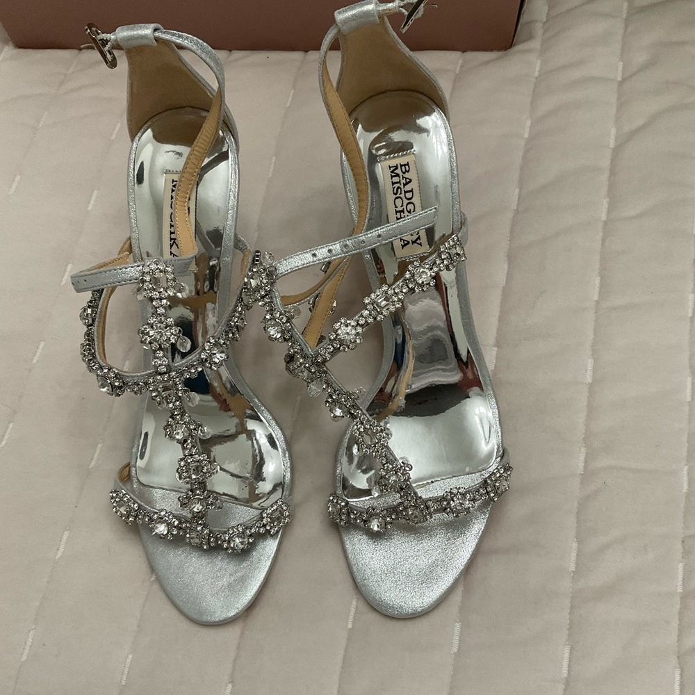 Badgley Mischka Silver Crystal Heels